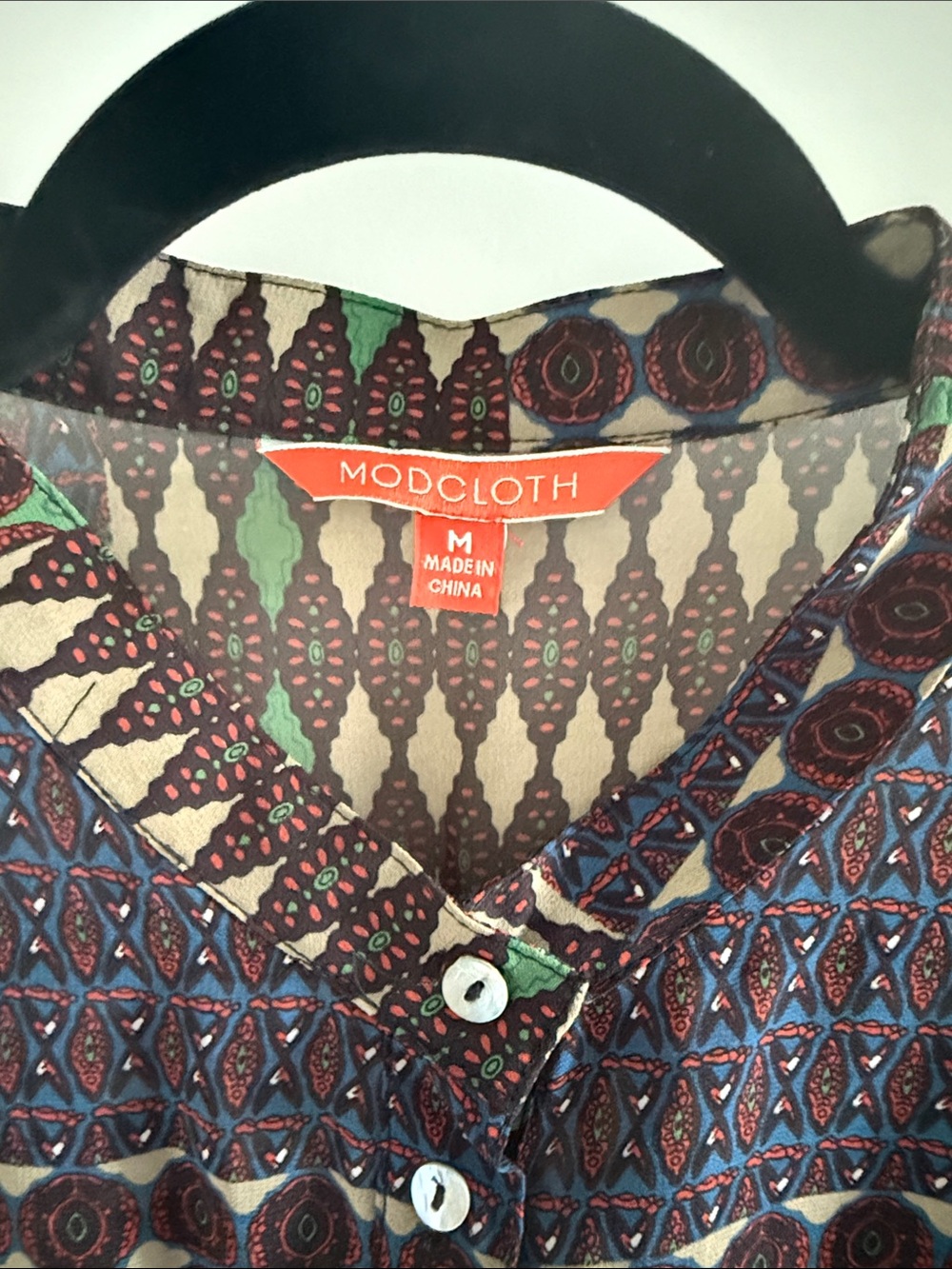 Modcloth Patchwork Green and Brown Long-Sleeve Maxi Dress - Picture 3 of 5